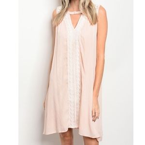 Blush Peach Sleeveless Skater Dress with Lace